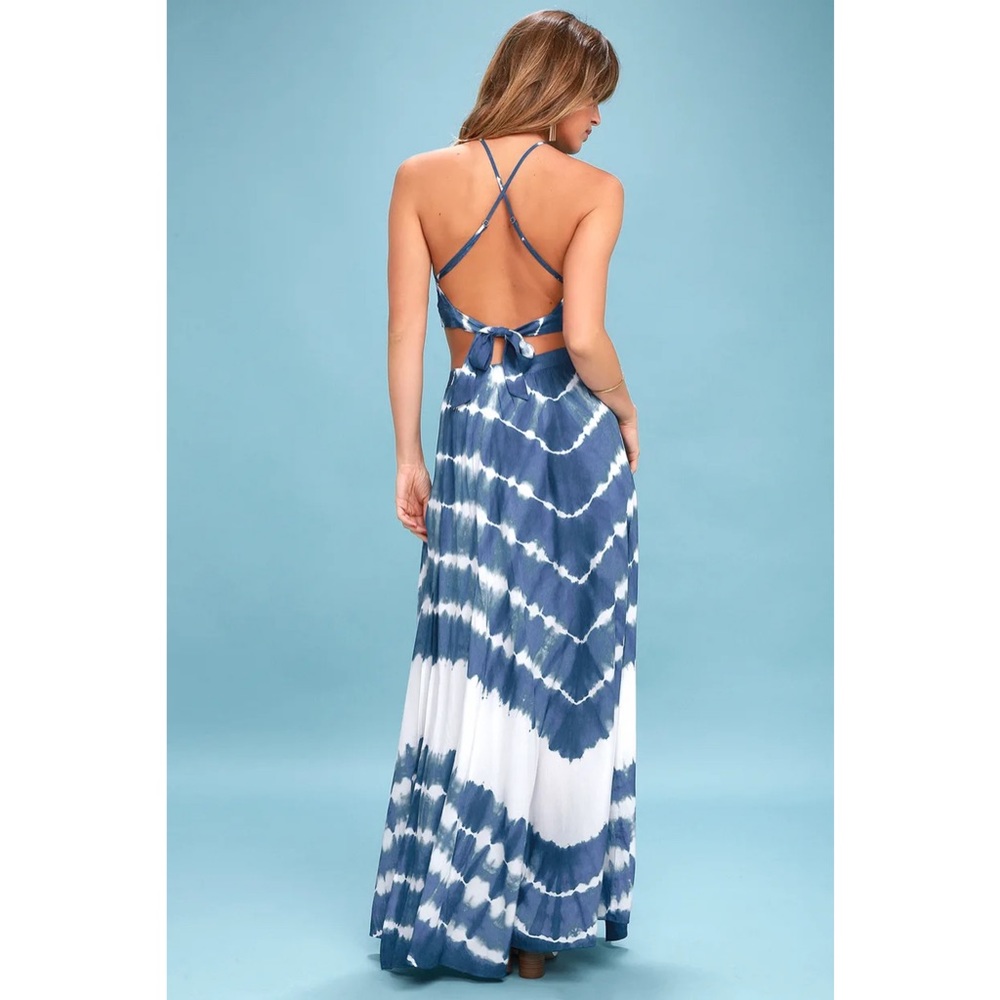 Lulus To Dye For Maxi Tie Dye Blue and White Set